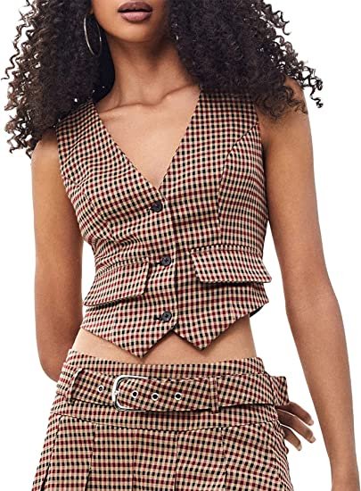 Women's Single Breasted Sleeveless V Neck Vest Jacket Waistcoat