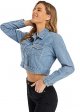 Women’s Cropped Jean Denim Jacket Button Down Long Sleeve with Pockets