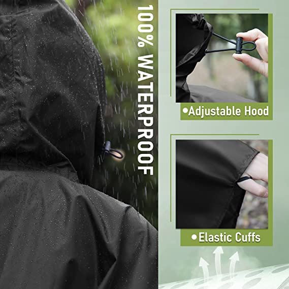 Rain Poncho Jacket Coat Hooded for Adults with Pockets