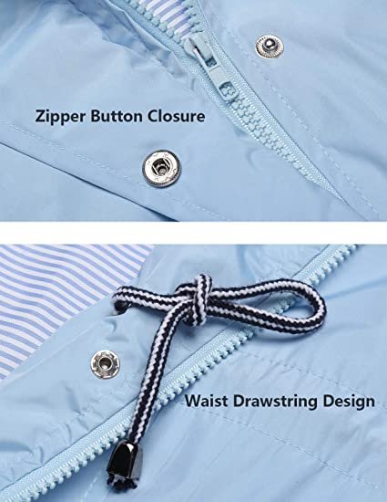 Rain Jacket Women Striped Lined Hooded Lightweight Raincoat Outdoor Waterproof Windbreaker