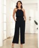 Women Jumpsuits Dressy Halter Neck Sleeveless Elastic Waist Elegant Wedding Wide Leg Romper with Pockets