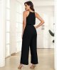 Women Jumpsuits Dressy Halter Neck Sleeveless Elastic Waist Elegant Wedding Wide Leg Romper with Pockets