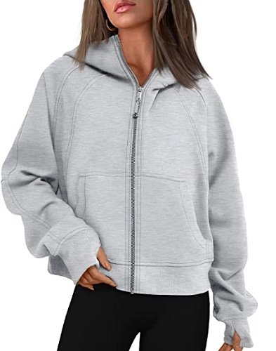 Womens Zip Up Cropped Hoodies Fleece Full Zipper Sweatshirts Pullover Winter Clothes Sweater with Pocket